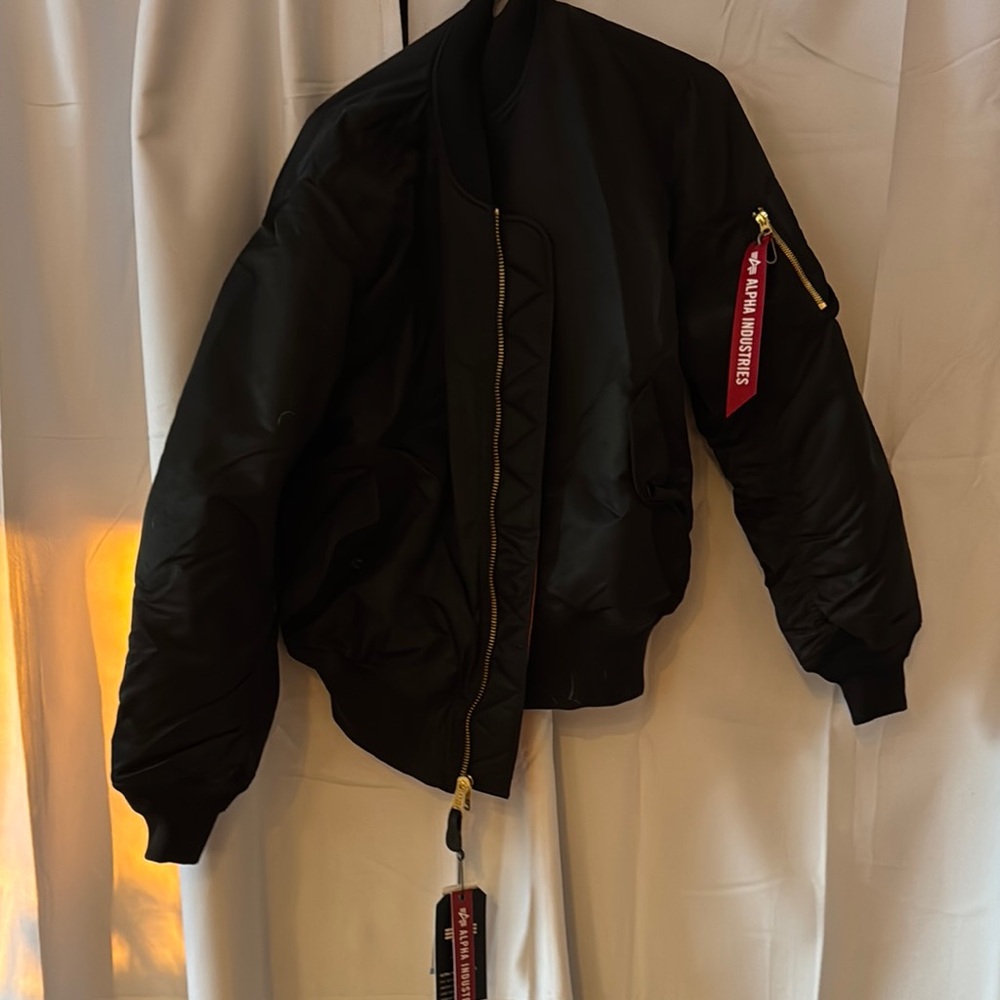 Alpha Industries Black Bomber Jacket with Red Tag